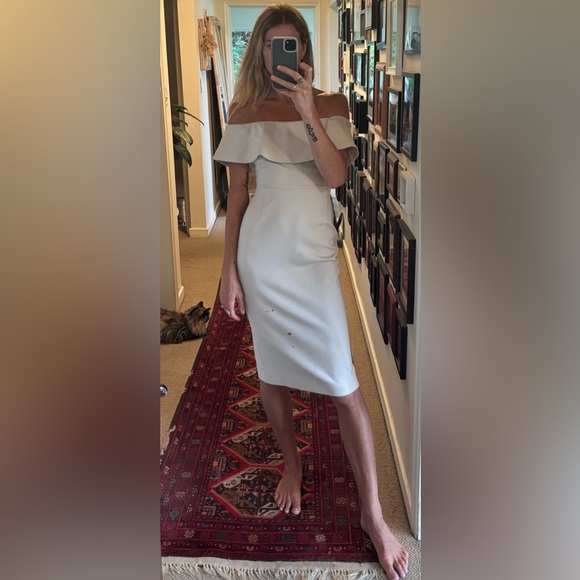 Babaton Aritzia Ruslan Cream Bardot Off Shoulder Bodycon Contour Midi Dress - Picture 11 of 17